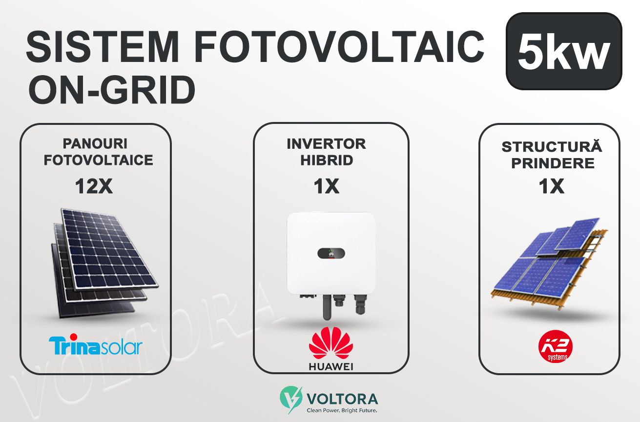 Sistem fotovoltaic on-grid Huawei 5 kW monofazat