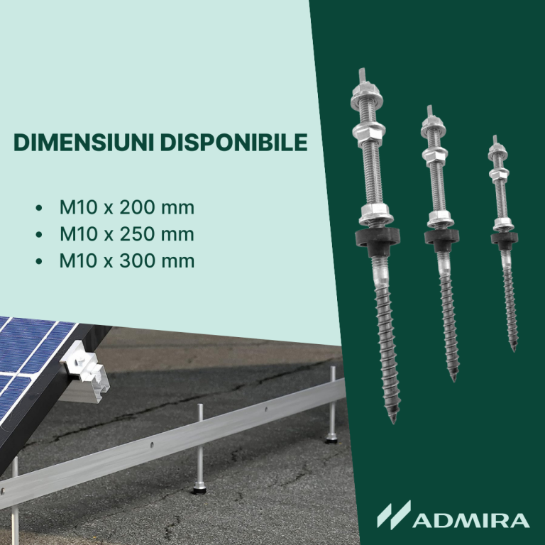 Șurub ancoră cu garnitură pentru montaj fotovoltaic pe acoperiș din tablă, imagine ilustrativă